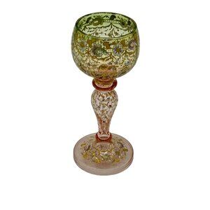 Moser Bohemian Antique (?) Gilded Gold Wine Glass - Hand Painted Ornate Design